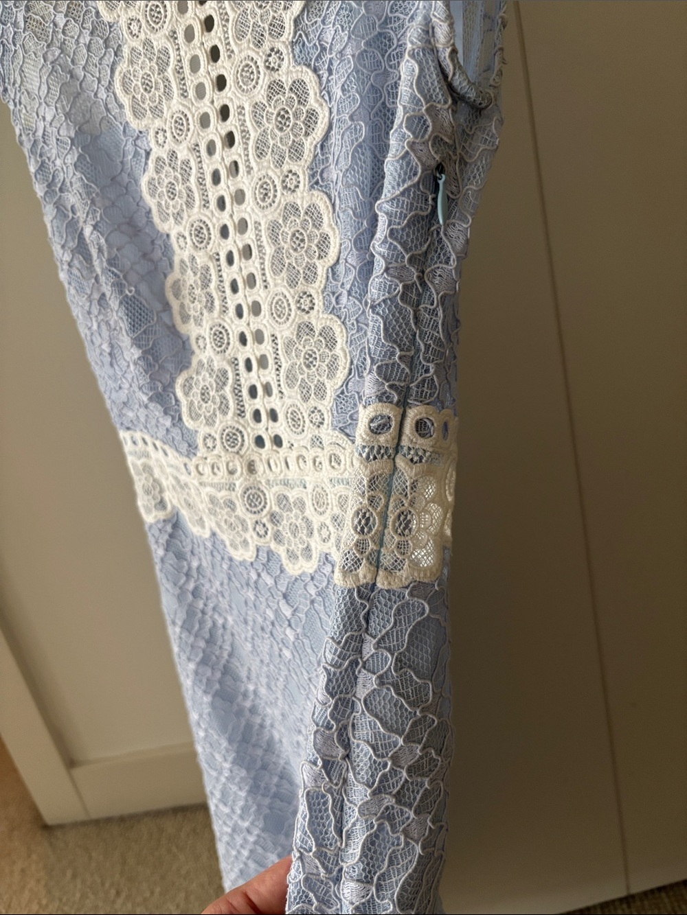 Sandro Light Blue Lace Dress with Cream Trim - Picture 6 of 7